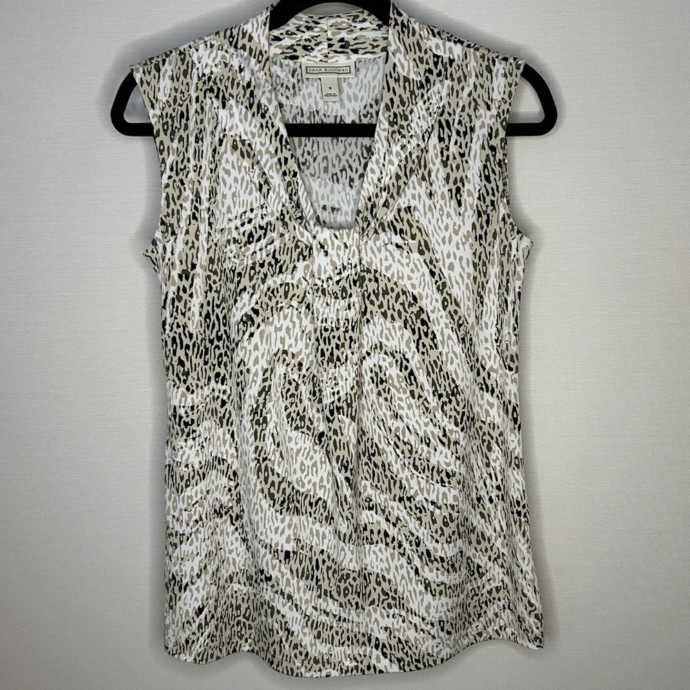 Dana‎ Buchman Leopard Zebra Sleeveless Blouse Tan S NWOT Neutral Office Mob Wife